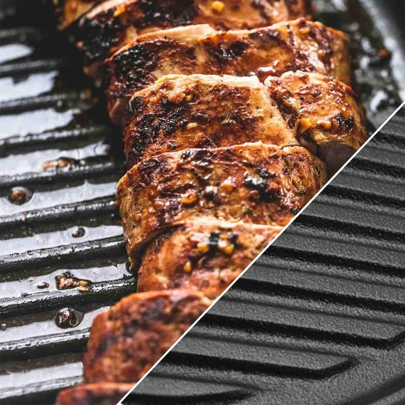 Brightalk Reversible 12-Inch Double Handled Cast Iron Stovetop Grill/Griddle - Image 5